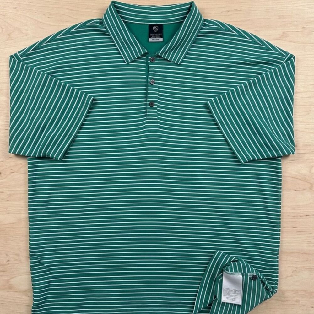 Nike Golf Dri-FIT UV Polo Shirt XXL Green White Striped Short Sleeve Golfing Men